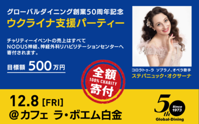 グローバルダイニング創業50周年記念『ウクライナ支援パーティー』12/8